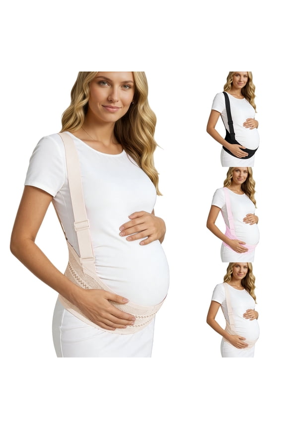 Gyujnb Adjustable Dual Shoulder Strap Maternity Belly Support Belt Hollow Breathable Mesh Wave Elastic Trim Full Wrap Belly Lower Back Integrated Brace,XXL