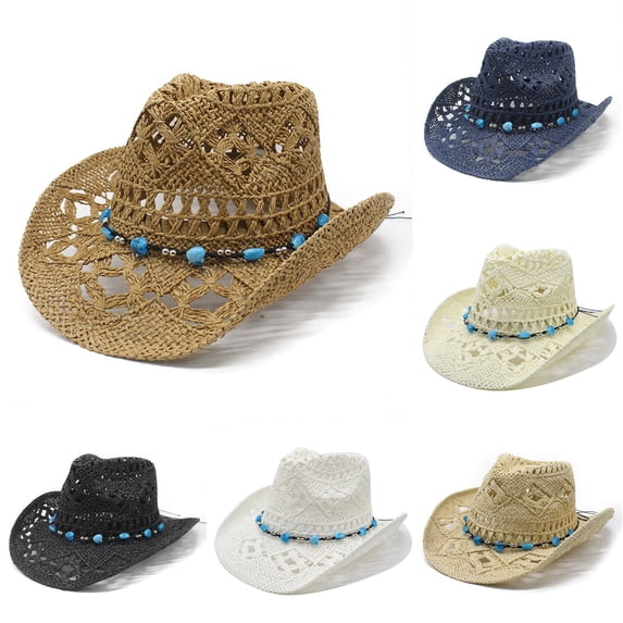Gyujnb Adult Straw Hat - Women Men Summer Western Cowboy Hat Shapeable Straw Hat Hollowed Out Sun Hat