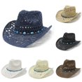 thumbnail image 1 of Gyujnb Adult Straw Hat - Women Men Summer Western Cowboy Hat Shapeable Straw Hat Hollowed Out Sun Hat, 1 of 4