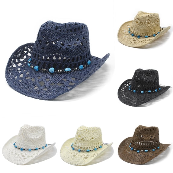 Gyujnb Adult Straw Hat - Women Men Summer Western Cowboy Hat Shapeable Straw Hat Hollowed Out Sun Hat