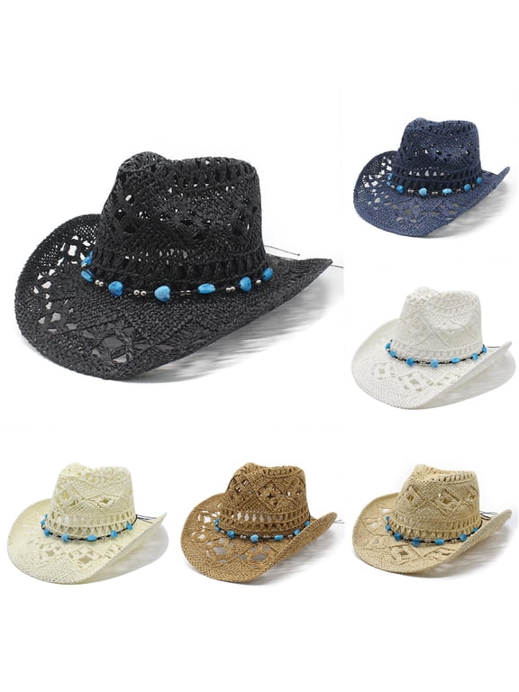 Gyujnb Adult Straw Hat - Women Men Summer Western Cowboy Hat Shapeable Straw Hat Hollowed Out Sun Hat