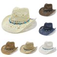 thumbnail image 1 of Gyujnb Adult Straw Hat - Women Men Summer Western Cowboy Hat Shapeable Straw Hat Hollowed Out Sun Hat, 1 of 4