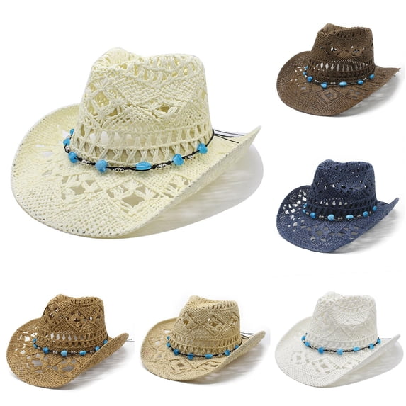 Gyujnb Adult Straw Hat - Women Men Summer Western Cowboy Hat Shapeable Straw Hat Hollowed Out Sun Hat