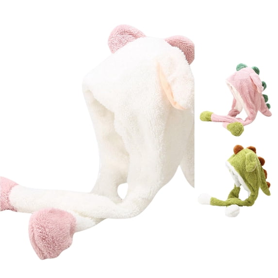 Gyujnb Animal Dinosaur Hat with Plush Moving Ears Jumping Up Beating Funny Cap for Women Girl Dress Up Cosplay Christmas Party Holiday Hat
