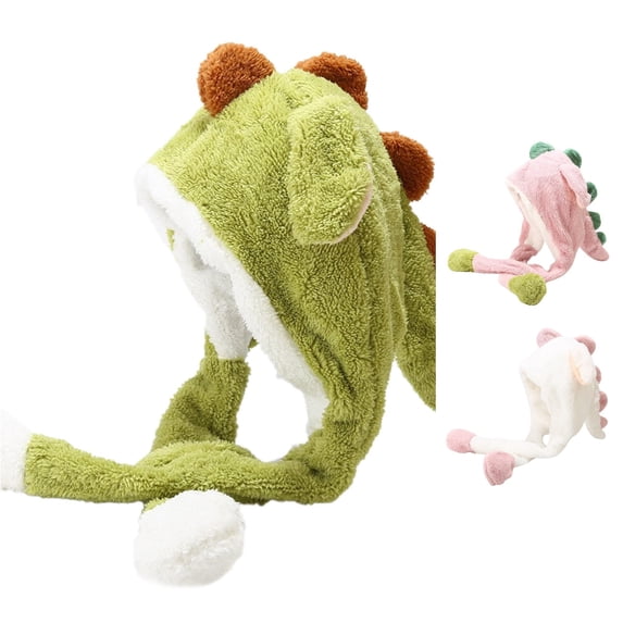 Gyujnb Animal Dinosaur Hat with Plush Moving Ears Jumping Up Beating Funny Cap for Women Girl Dress Up Cosplay Christmas Party Holiday Hat