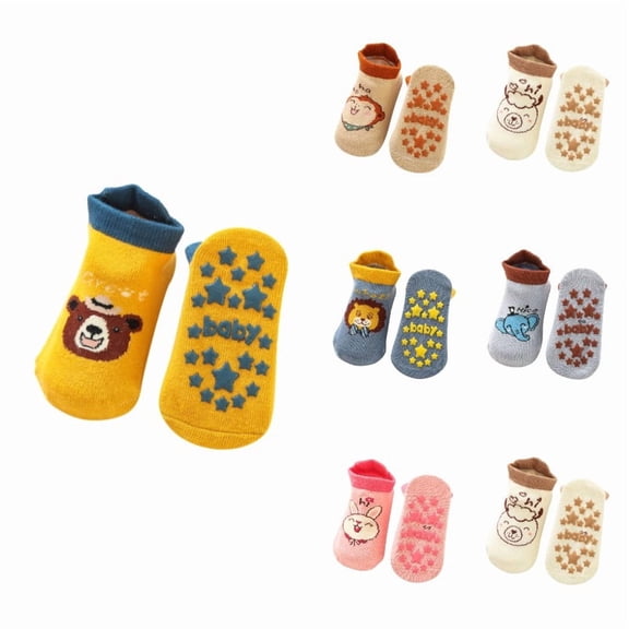 Gyujnb Animal Print Cloud Knit Soft Yarn Rubber Sole Daily Wear Ankle Sock (Baby),0-6 Months