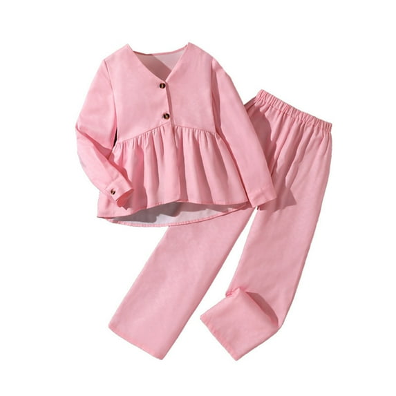Gyujnb Autumn Kids Girls Outfits Long Sleeve Top with Casual Trousers Solid Color Long Pants Two Piece Set for Teen,Outfits for Girls,Size:7-8 Years