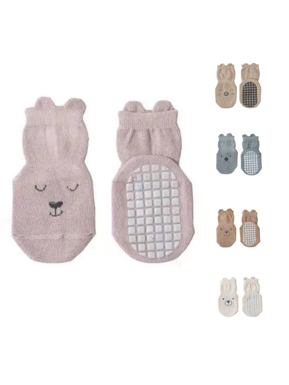Gyujnb Baby Anti Floor Socks, Cute Cartoon Animal Mid Calf Toddler Walking Socks, Stretchy Non Binding Indoor Sock for ,0-1 Years