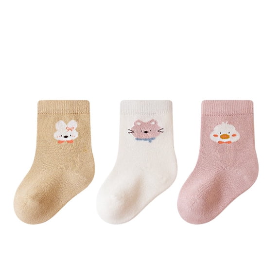 Gyujnb Baby Crew Socks 3-Pair Non-Slip Grip Sole Cushioned Walking Socks for Infants Indoor Play,0-6 Months
