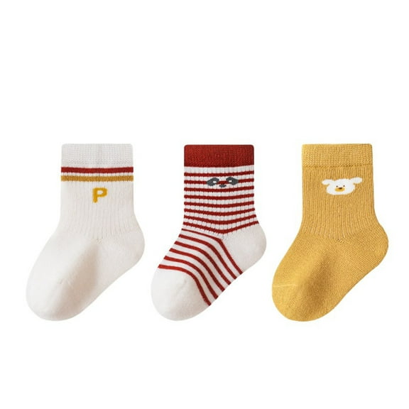 Gyujnb Baby Crew Socks 3-Pair Non-Slip Grip Sole Cushioned Walking Socks for Infants Indoor Play,6-12 Months