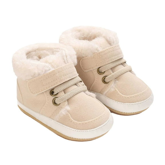 Gyujnb Baby First Walkers, Winter Soft Sole Shoes with Plush Lining, Non-Slip Rubber Sole Booties for Baby Learning to Walk,17-24 Months