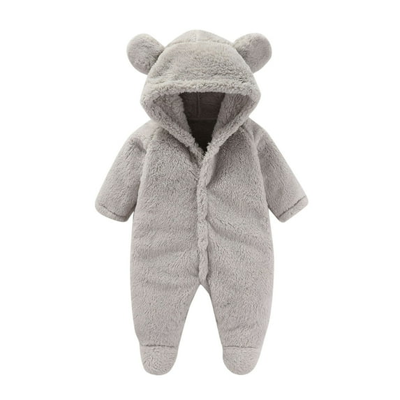 Gyujnb Baby Fleece Footie Snowsuit Winter Onesie Cartoon Bear Warm Hooded Outfits for Girls Boys,0-3 Months