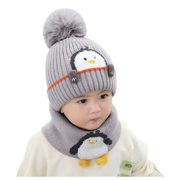 Gyujnb Baby Girls Boys Soft Warm Knit Hat Kids Winter Hat with Fleece Earflap Scarf Hood Hat