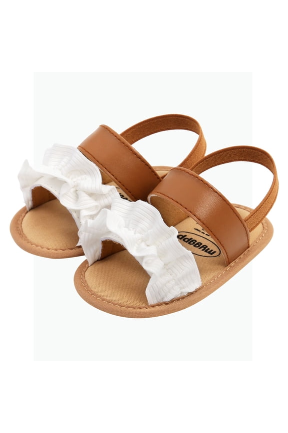 Gyujnb Baby Girls Ruffle Open Toe Sandals Soft Sole Hook and Loop Princess First Walker Shoes,3-6 Months