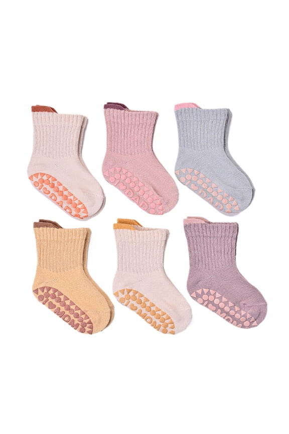 Baby Grip Socks 6-Pack Breathable Cotton Non-Slip Sole for Infants Learning Walk Indoor Outdoor,6-12 Months