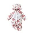 thumbnail image 1 of Gyujnb Baby Romper,Girls Flannel Hooded Romper Jumpsuit with Heart Print Fleece Lined Outfit for Baby Toddler Winter Fall Home Outdoor Play-Baby Girl Romper,Baby Boy Romper,Size:3-6 Months, 1 of 9