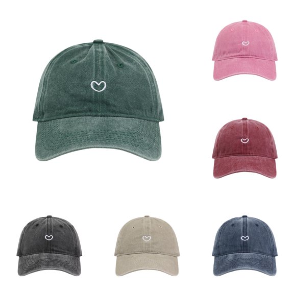 Gyujnb Baseball Cap Washed Material Adjustable Heart Embroidery for Outdoor Daily Wear (Unisex),One Size