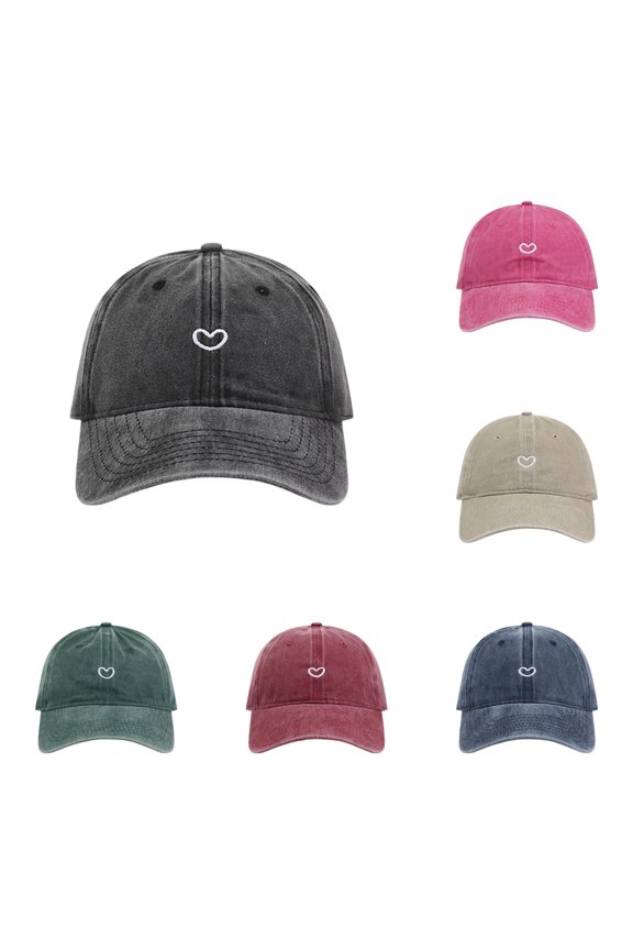 Gyujnb Baseball Cap Washed Material Adjustable Heart Embroidery for Outdoor Daily Wear (Unisex),One Size