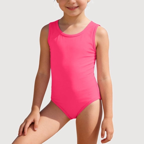 Gyujnb Basic Solid Sleeveless One-Piece Swimsuit for Summer Beach Pool (Little Girls, Big Girls),11-12 Years