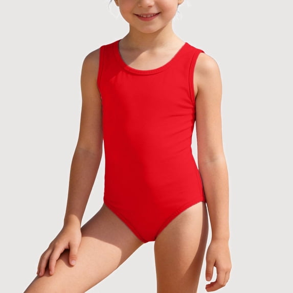 Gyujnb Basic Solid Sleeveless One-Piece Swimsuit for Summer Beach Pool (Little Girls, Big Girls),13-14 Years