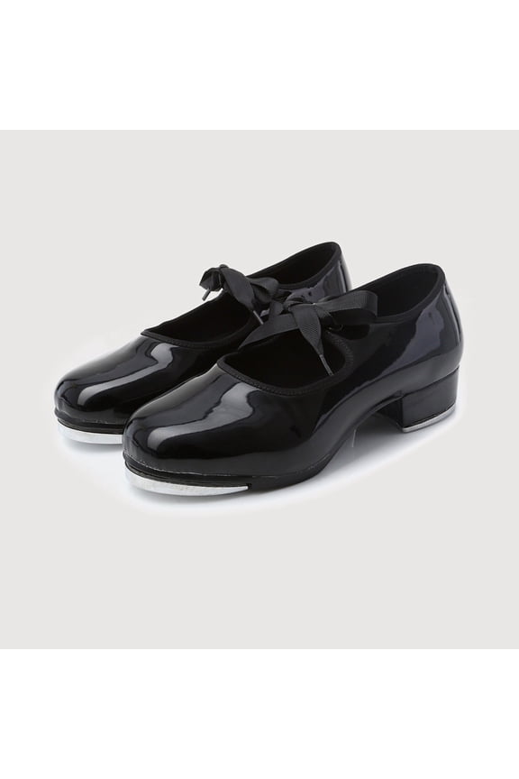 Gyujnb Black Bow Accent Tap Dance Shoes with Heel for Performance and Practice (Little Girls, Big Girls),11-11.5 Years