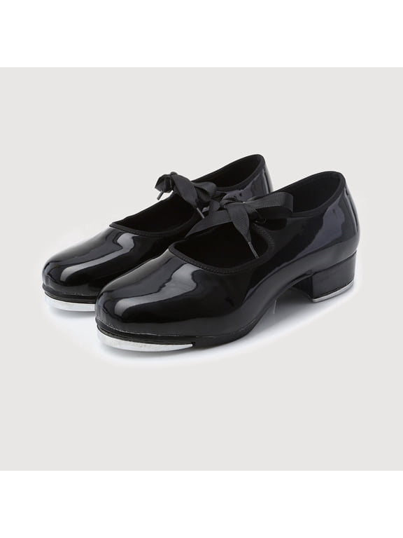 Gyujnb Black Bow Accent Tap Dance Shoes with Heel for Performance and Practice (Little Girls, Big Girls),6-7 Years