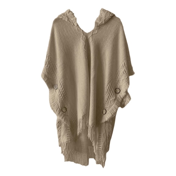 Gyujnb Bohemian Style Hooded Solid Color Cape Shawl Autumn and Winter Tassel