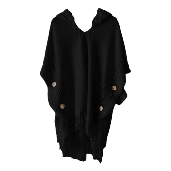 Gyujnb Bohemian Style Hooded Solid Color Cape Shawl Autumn and Winter Tassel