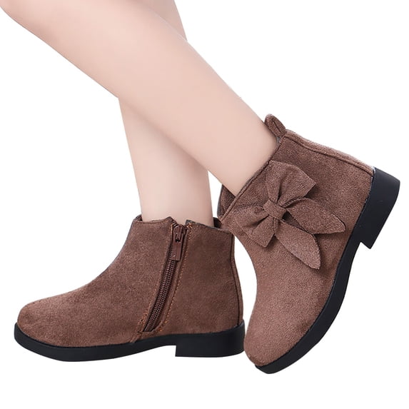 Gyujnb Bowknot Short Ankle Boots Side Zipper Flat Casual Shoes (Little Girls, Big Girls),12.5