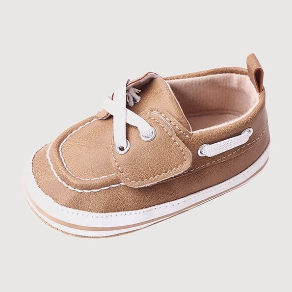 Gyujnb Boys Girls Boat Style Crib Shoes, Lace up Flat Sole Comfortable Solid Color Baby Shoes(Toddler),0-6 Months