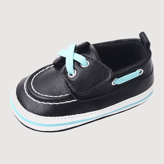 Gyujnb Boys Girls Boat Style Crib Shoes, Lace up Flat Sole Comfortable Solid Color Baby Shoes(Toddler),12-18 Months