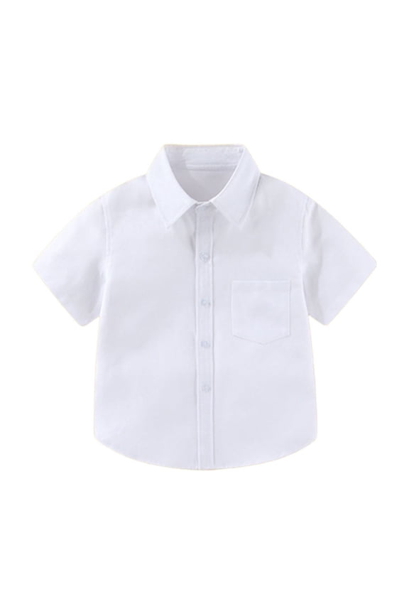 Gyujnb Boys Girls Short Sleeve Button Down Dress Shirt with Pocket for School Uniform,3-4 Years