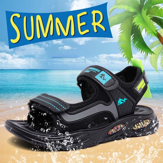 Gyujnb Boys Open Toe Sport Sandals Adjustable Strap Breathable Casual Outdoor Beach Shoes Flat Heel (Boys),12-12.5 Years