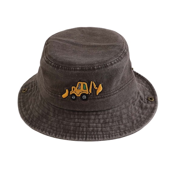 Gyujnb Boys Retro Washed Bucket Hat with Construction Truck Embroidery Breathable Sun Hat