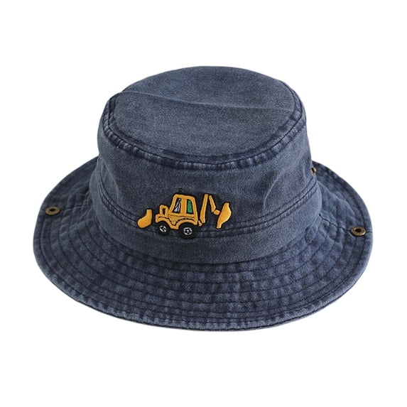 Gyujnb Boys Retro Washed Bucket Hat with Construction Truck Embroidery Breathable Sun Hat