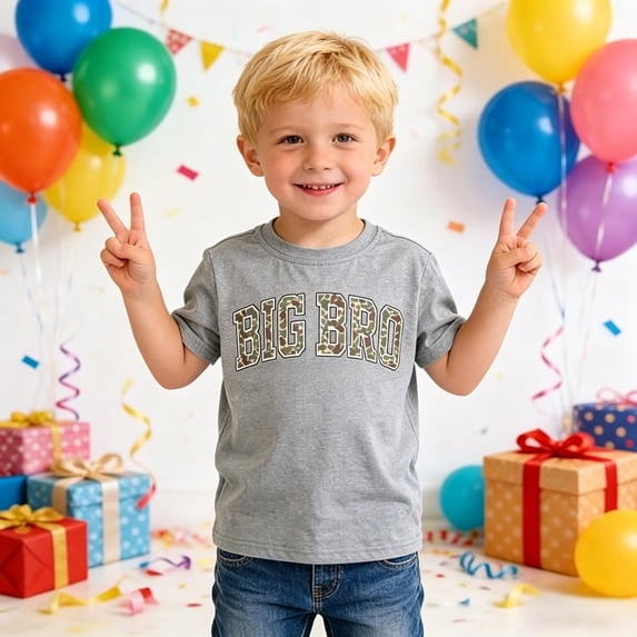 Gyujnb Boys Short Sleeve Crew Neck Tee Soft Casual Solid Camo BIG BRO Graphic Everyday Big Brother Gift,3-4 Years
