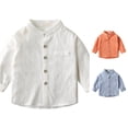 thumbnail image 1 of Gyujnb Boys Stand Collar Long Sleeve Shirt, Solid Button Down Casual Blouse Top,White, 1 of 4