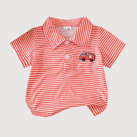 Gyujnb Boys Striped Embroidered Fire Truck Short Sleeve Polo Shirt (Toddler,Little Boys),3-6 Months