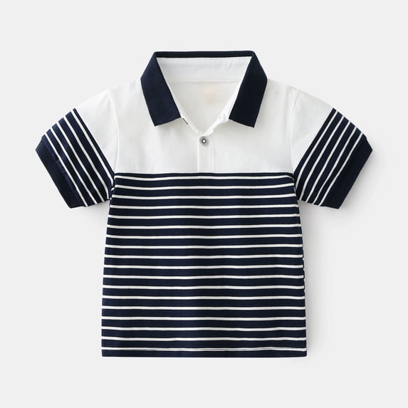 Gyujnb Boys Striped Short Sleeve Polo Shirt Breathable Comfortable Casual Summer Kids Daily Wear,6-7 Years