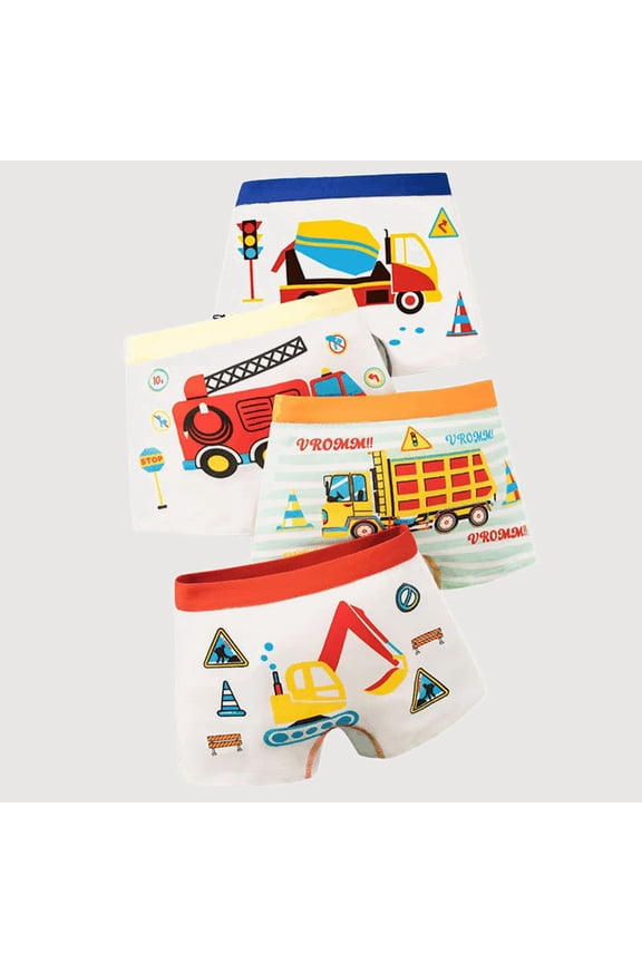 Boys Underwear 4 Pack Cartoon Construction Vehicle Printed Soft Breathable Comfortable Boys Briefs (Boys),4-6 Years