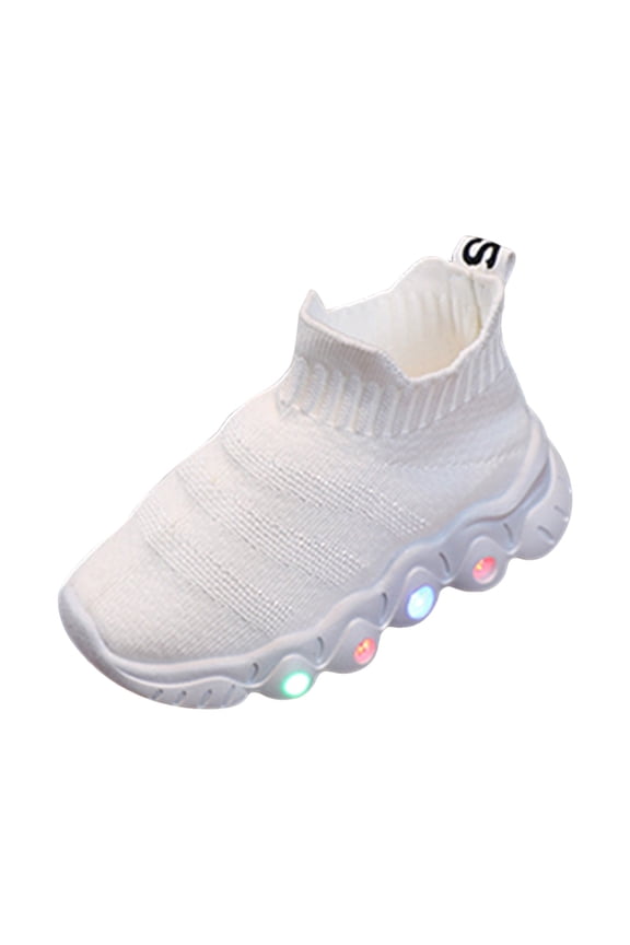 Gyujnb Boys and Girls Luminous Knit Sock Sneakers Thick Sole Light up Casual Shoes (Unisex),12-18 Months