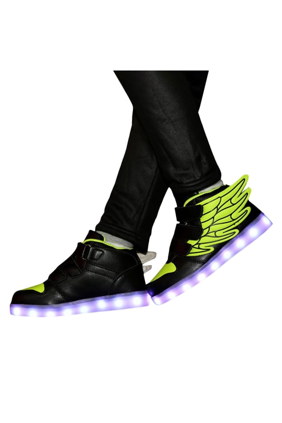Gyujnb Boys and Girls Wing LED Light up High Top Sneakers Hook and Loop Casual Shoes (Unisex),3.5-4 Years