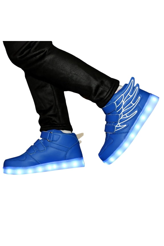 Gyujnb Boys and Girls Wing LED Light up High Top Sneakers Hook and Loop Casual Shoes (Unisex),7.5-8 Years