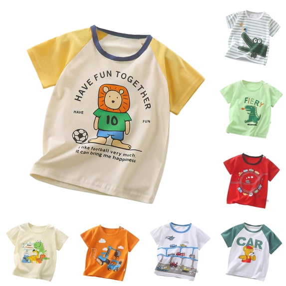 Gyujnb Cartoon Print Crew Neck Short Sleeve Tees Casual Summer Tops (Toddler,Little Boys),18-24 Months