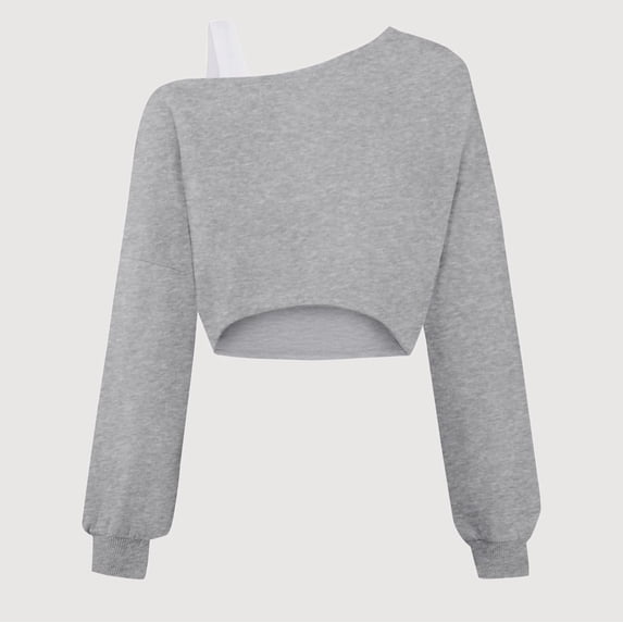 Gyujnb Casual Solid Pattern Off The Shoulder Asymmetrical Long Sleeved Crop Sweatshirt Top (Girls),7-8 Years