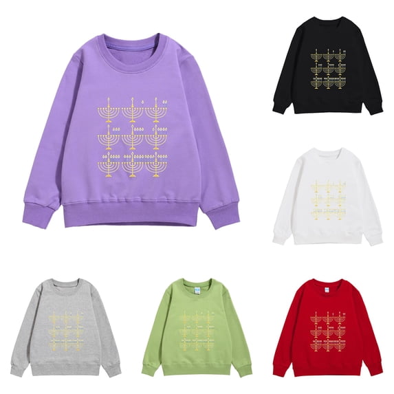 Gyujnb Chanukah Menorah Graphic Casual Long Sleeve Sweatshirt Daily Pullover Top (Toddler to Big Boys),5-6 Years