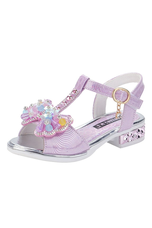 Children Shoes Thick Soles with Diamond Butterfly Sandals Summer Open Toe Student Dance Princess Shoes,6-7 Years