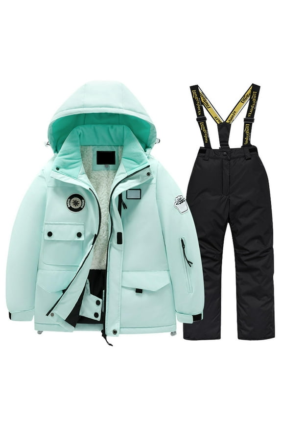 Children's Kid Ski Suit Fleece Multi Pocket Jacket and Pants Winter Windbroof Snowboarding Winter Warm Snow Suits Unisex,Size:4-6 Years