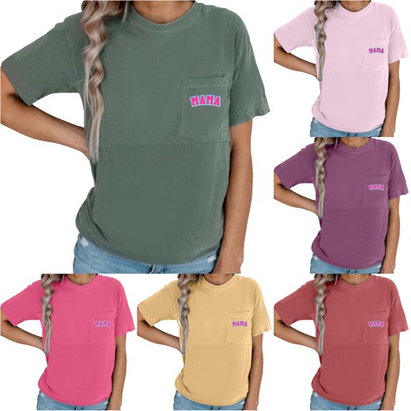 Gyujnb Classic Crew Neck Maternity Nursing T-Shirt Front Patch Pocket Mama Print Horizontal Split Seam Side Hidden Zipper Feeding Opening Smooth Light Stretch Top,S