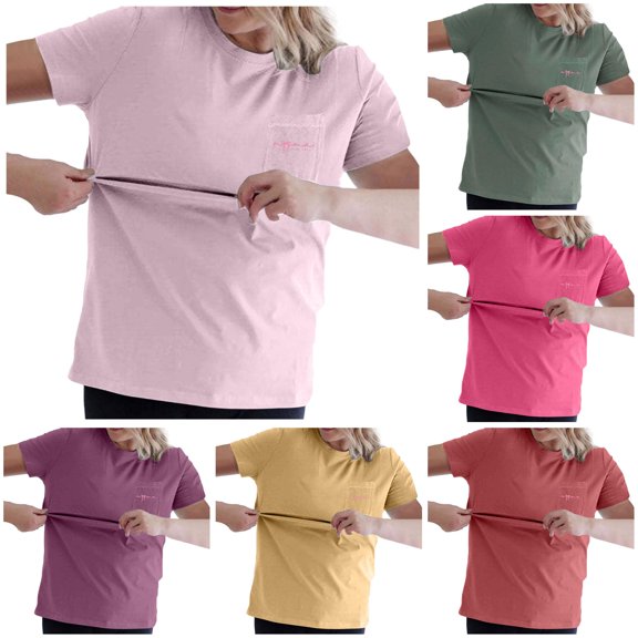 Gyujnb Classic Crew Neck Maternity Nursing T-Shirt Front Patch Pocket Mama Print Horizontal Split Seam Side Hidden Zipper Feeding Opening Smooth Light Stretch Top,S